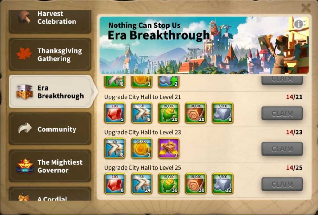 Era Breakthrough Rise of kingdoms event for city hall