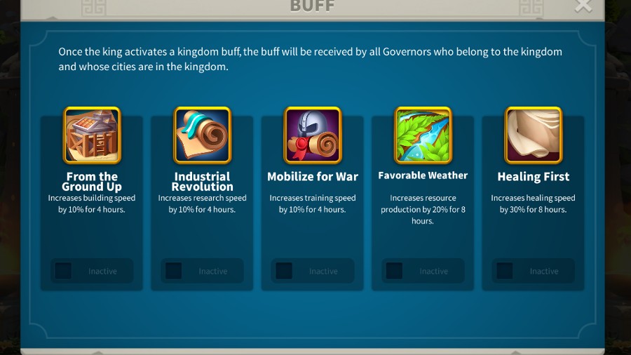 Kingdoms buffs