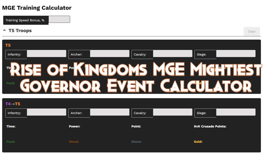 Rise of Kingdoms MGE Mightiest Governor Event Calculator