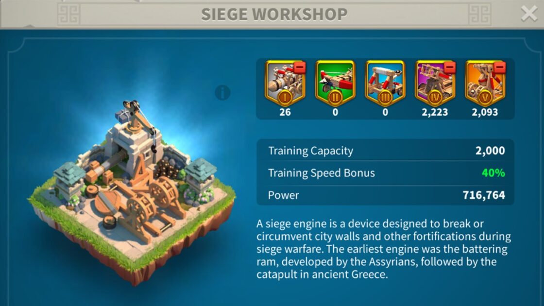 Rise Of Kingdoms Siege Workshop