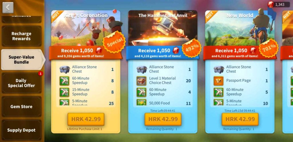 Rise of Kingdoms list of all Super-Value Bundles