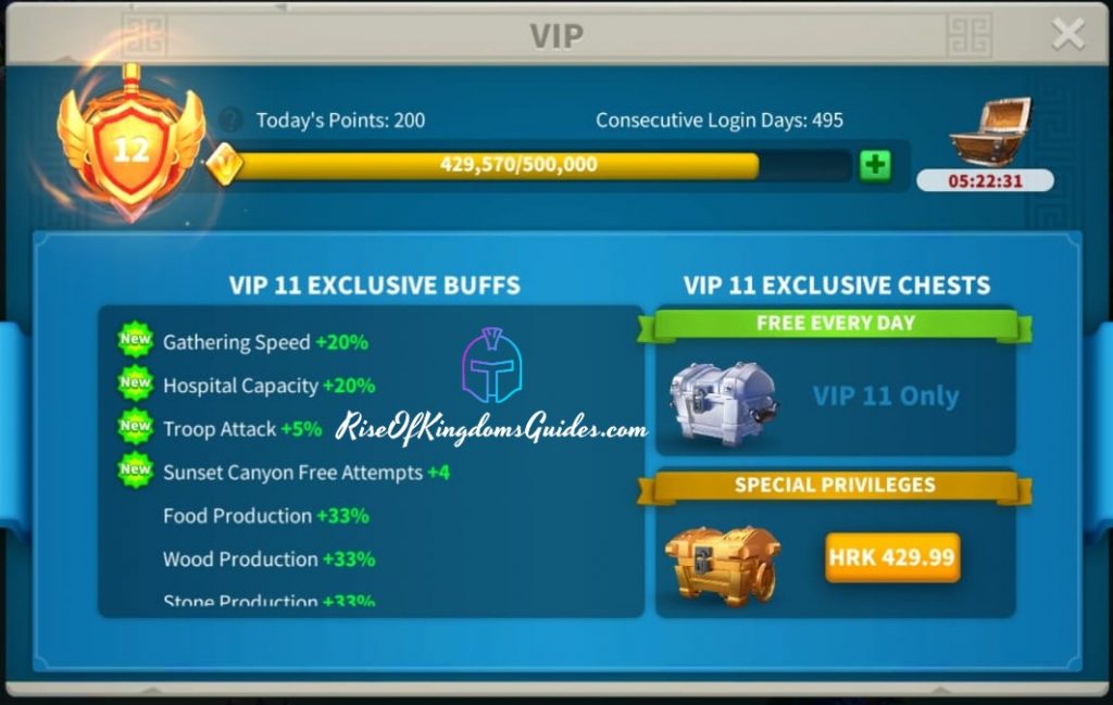 Vip 11 will increase gathering Gathering speed Rise of kingdoms