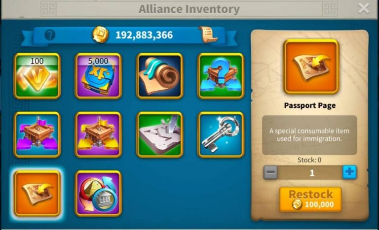 Rise of Kingdoms Migration and passport Shop