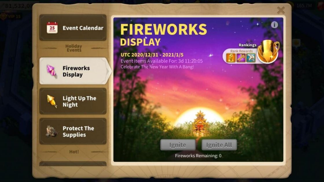 Fireworks event Guide in Rise of Kingdoms